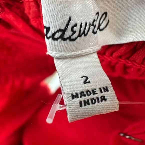 Madewell Ruched Squareneck Tank WMNS 2 Red Linen-Cotton Adjustable Strap Smocked - Picture 5 of 13